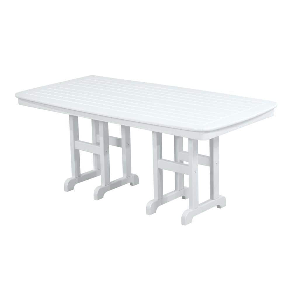 POLYWOOD Nautical 37 in. x 72 in. White Plastic Outdoor Patio Dining Table -  NCT3772WH