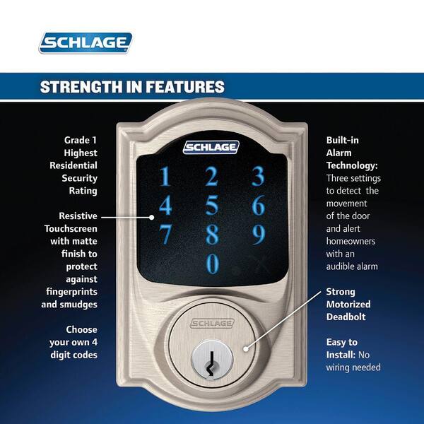 Schlage Camelot Satin Nickel Connect Smart Lock with Alarm and