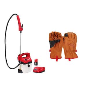 M12 12-Volt 1 Gal. Lithium-Ion Cordless Handheld Sprayer Kit with 2.0 Ah Battery, Charger, Large Leather Gloves
