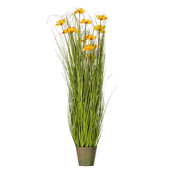 Vickerman 48 in. Artificial Potted Green Grass and Cherry Blossoms