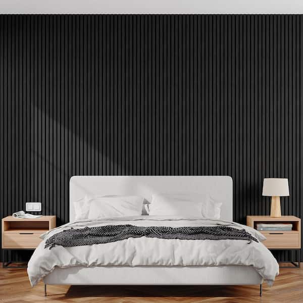 0.9 in. x 1.97 ft. x 7.87 ft. Black Acoustic/Sound Absorb 3 D Oak Overlapping Wood Slat Decorative Wall Paneling 2-Pack