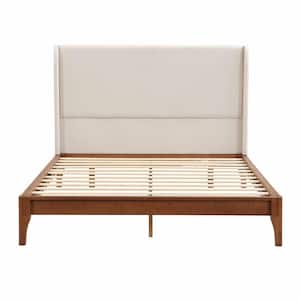 Brown Bamboo Frame Queen Platform Bed with 48 in. Upholstered High Headboard