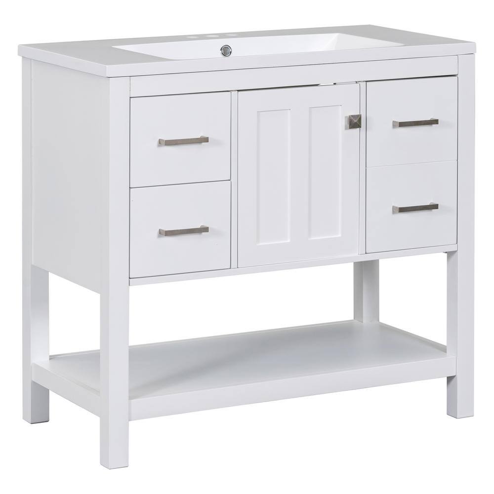 Nestfair 36 in. W x 18 in. D x 34 in. H Single Sink Bath Vanity in White with White Resin Top ...