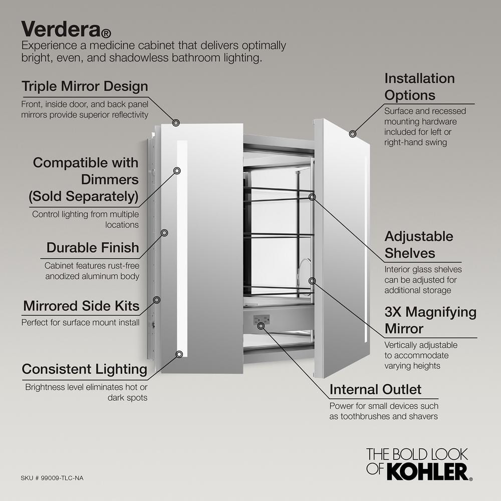 Verdera 34" x 30" Lighted Frameless Medicine Cabinet with Electrical Outlet