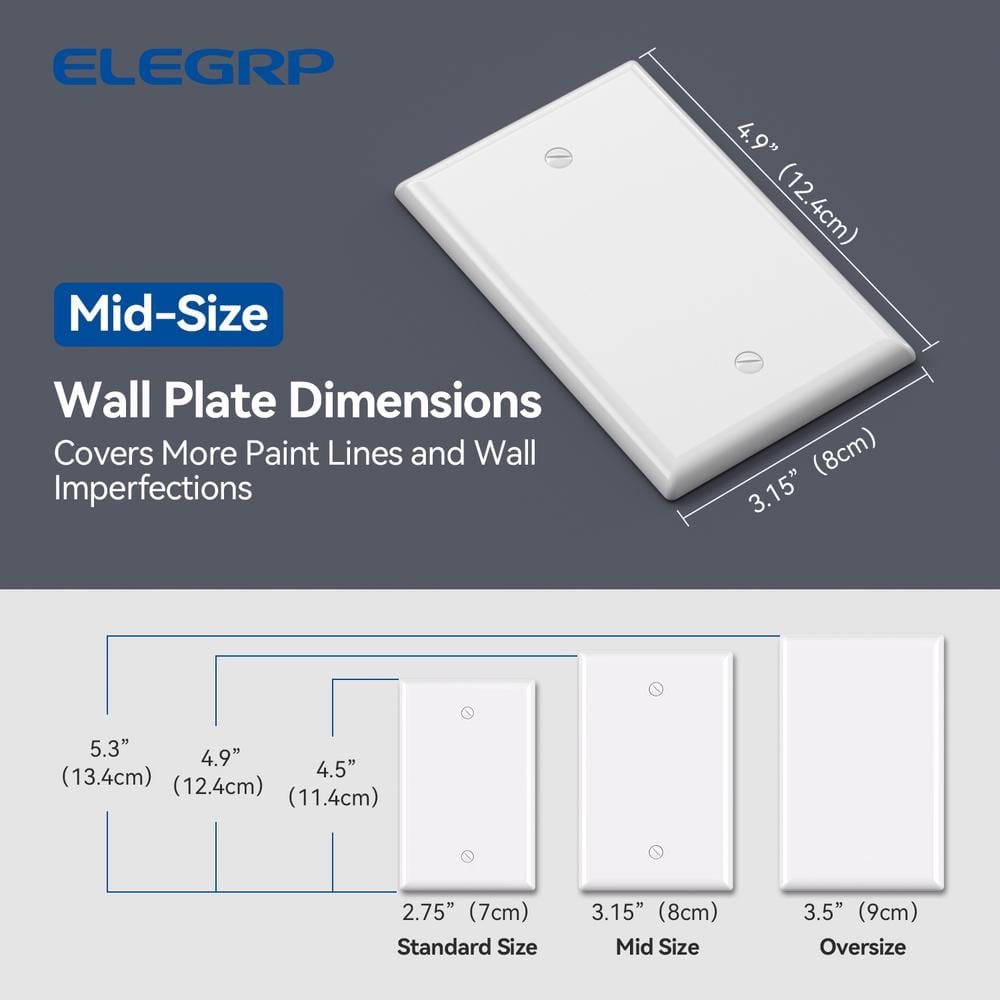 White Rectangular Plastic 1-Gang Blank Wall Plate Set