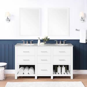 Fraser 60 in. W Bath Vanity in White with Granite Vanity Top in White with White Basin