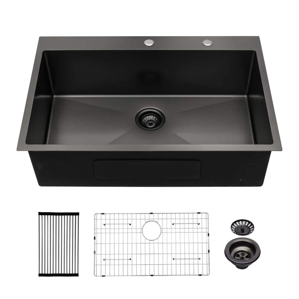 30 in. Gunmetal Black Single Bowl Workstation 16-Gauge Stainless Steel Drop