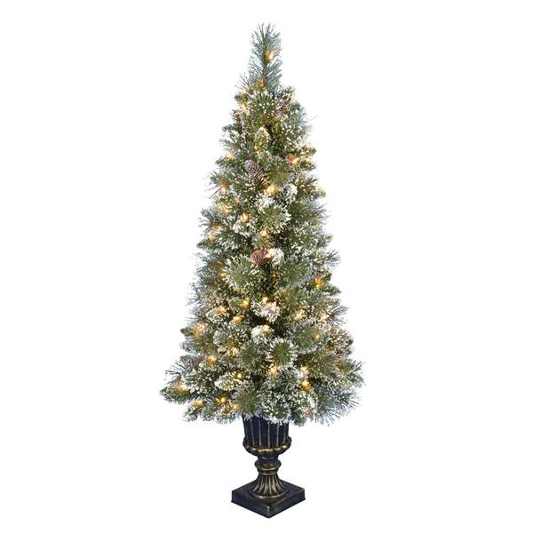 Home Accents Holiday 4.5 ft. Pre-Lit LED Sparkling Amelia Pine Potted Artificial Christmas Tree, 163 Tips and 100 Warm White Lights