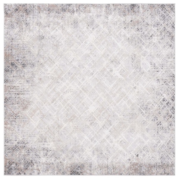 Vogue 7 ft. x 7 ft. Beige/Gray Distressed Diamond Square Area Rug