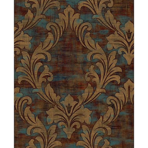 Seabrook Designs Kepler Damask Metallic Gold and Spruce Paper ...