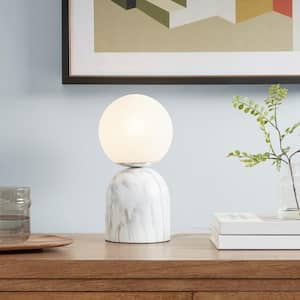 Nelia 12 in. White Frosted Glass Globe Resin Table Lamp