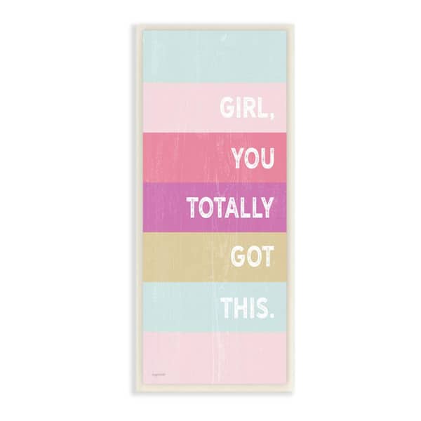 Stupell Industries "Got This Motivational Phrase Purple Pink Stripes" by Kyra Brown Unframed Typography Wood Wall Art Print 7 in x 17 in