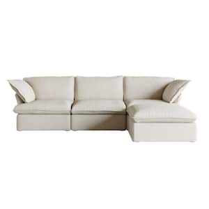 123 in. Flared Arm 4-Piece Linen Modular Sectional Sofa in Beige