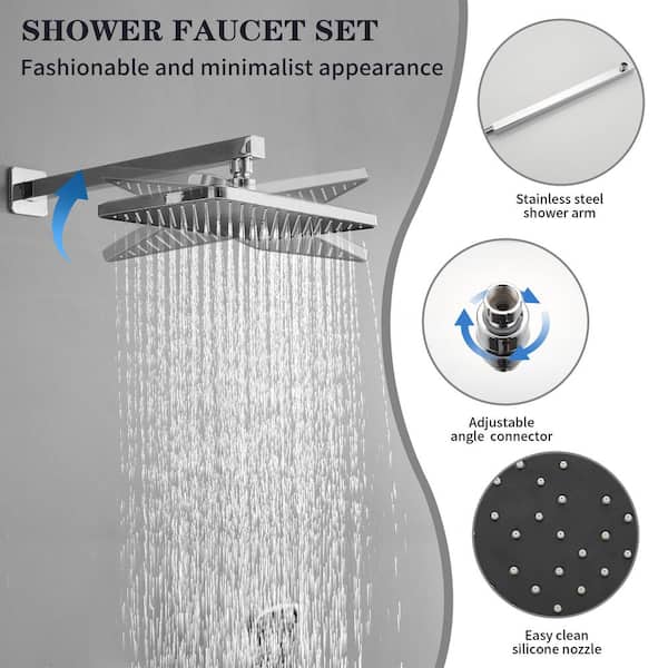 Single Handle 2-Spray 12 in. Square Shower Faucet 2.5 GPM with High Pressure in. Polished Chrome (Valve Included)