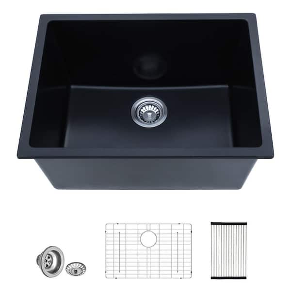 24 in. x 18 in. x 12 in. Matte Black Quartz Composite Single Bowl Undermount Laundry/Utility Sink