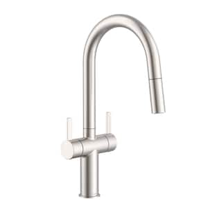 RIOBEL Azure Double Handle Pull Down Sprayer Kitchen Faucet with ...