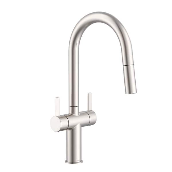 Amalfi Stainless Steel 17.25 in. 2-Handle Pull Down Sprayer Kitchen Faucet with 360° Swivel