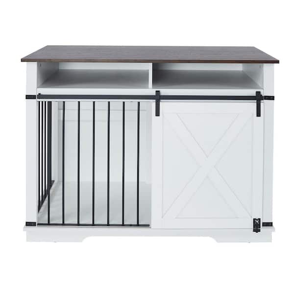 33.85 in. H Wood Furniture-style Dog Crate/Cage for Medium Dog in White