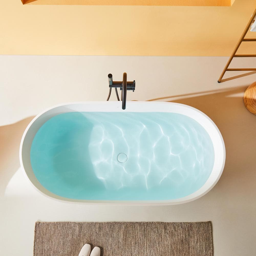 59" White Acrylic Freestanding Soaking Bathtub with Drain