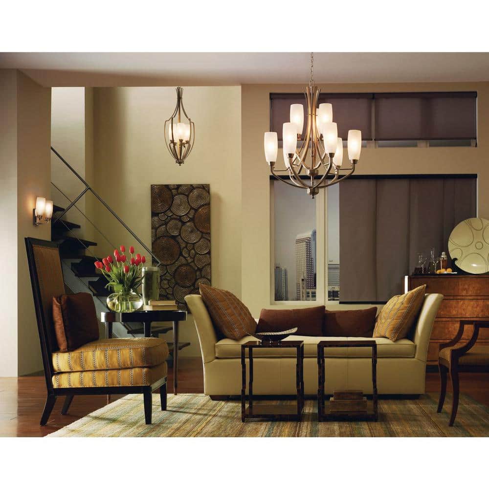 Brushed Nickel 2-Light Bath Sconce with Etched Glass Shades