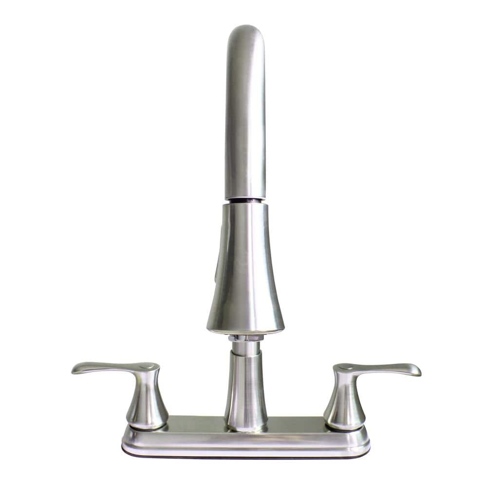 Nickel Double Handle Pull Down Kitchen Faucet with Spray