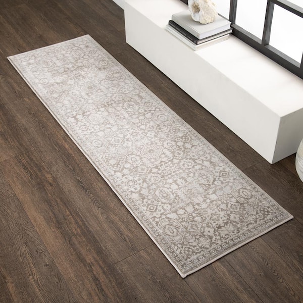 Skyline Light Brown/Beige 2 ft. x 7 ft. Floral Runner Rug
