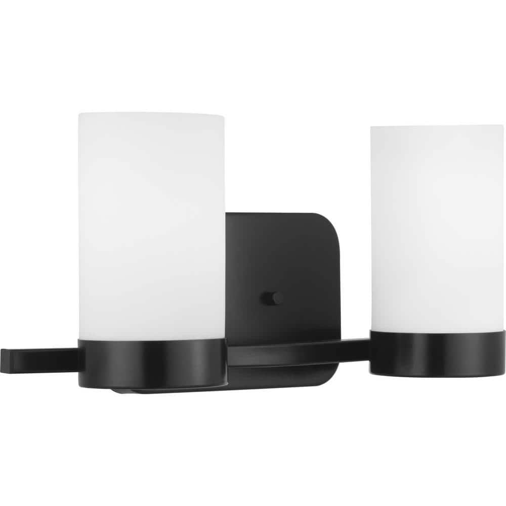 Elevate Collection 2-Light Matte Black Etched White Glass Mid-Century Modern Bath Vanity Light price history on PriceWatchPro