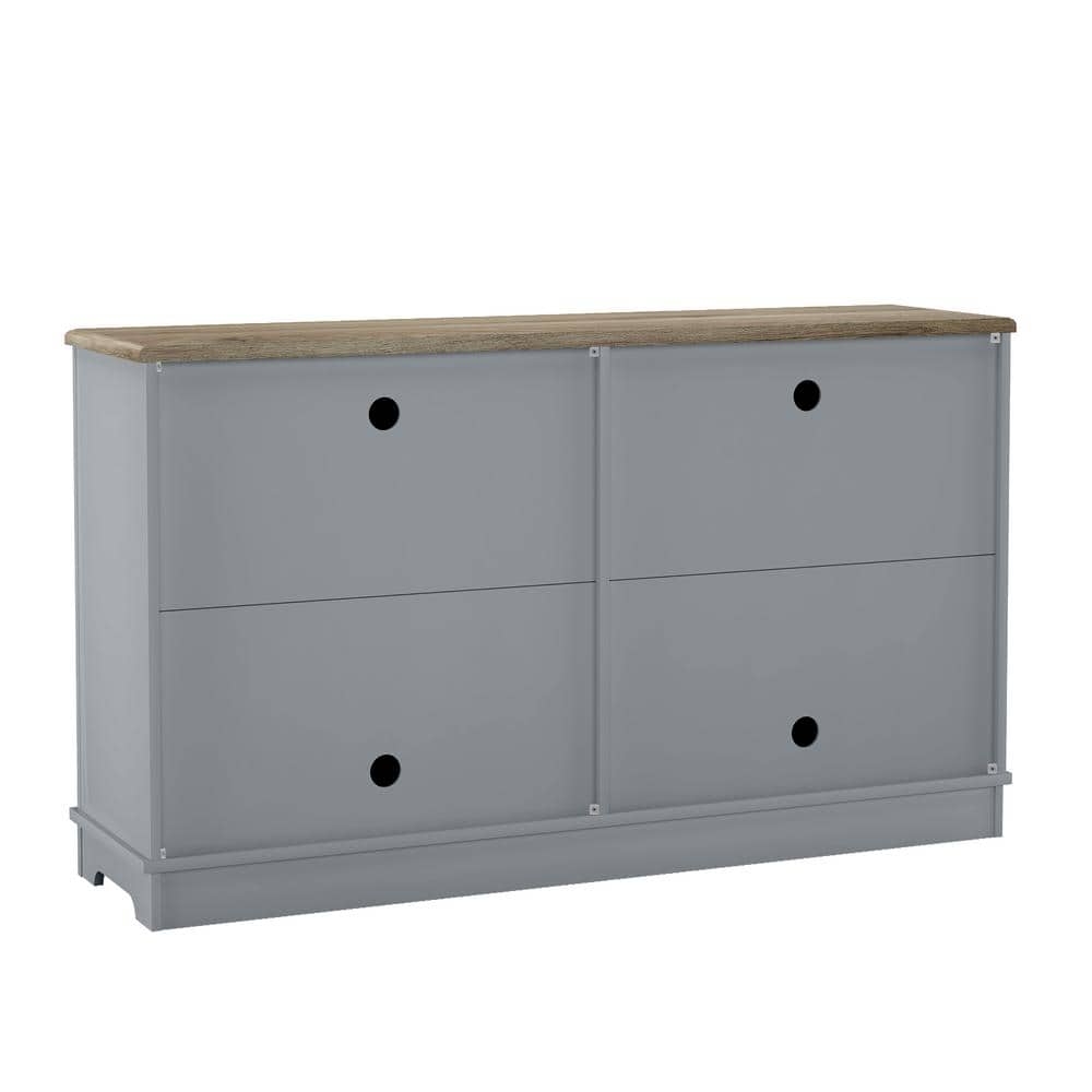 Vintage Gray Wood Buffet Sideboard with Glass Doors and Adjustable Shelves