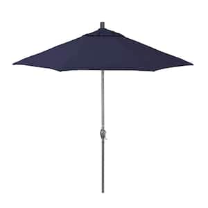 9 ft. Grey Aluminum Market Patio Umbrella with Crank Lift and Push-Button Tilt in Captains Navy Pacifica Premium