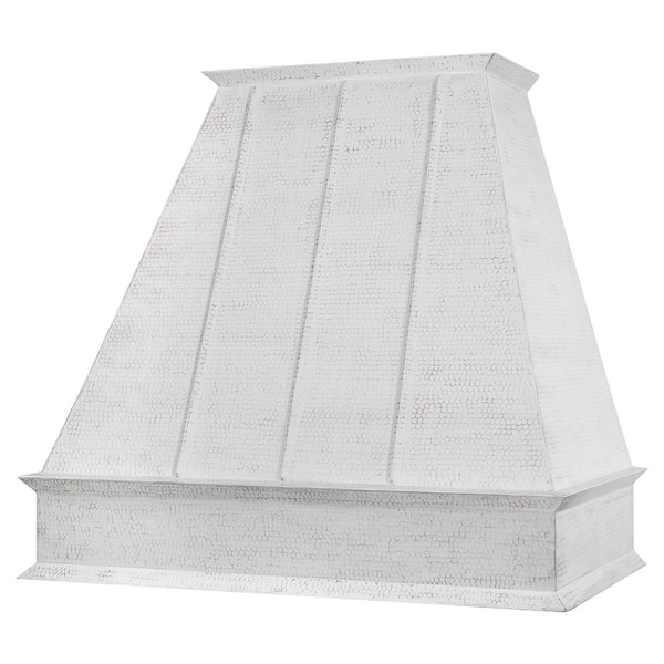 Premier Copper Products 38 in. 1250 CFM Hammered Copper Ducted Wall Mounted Euro Range Hood in Glazed White with Slim Baffle Filters