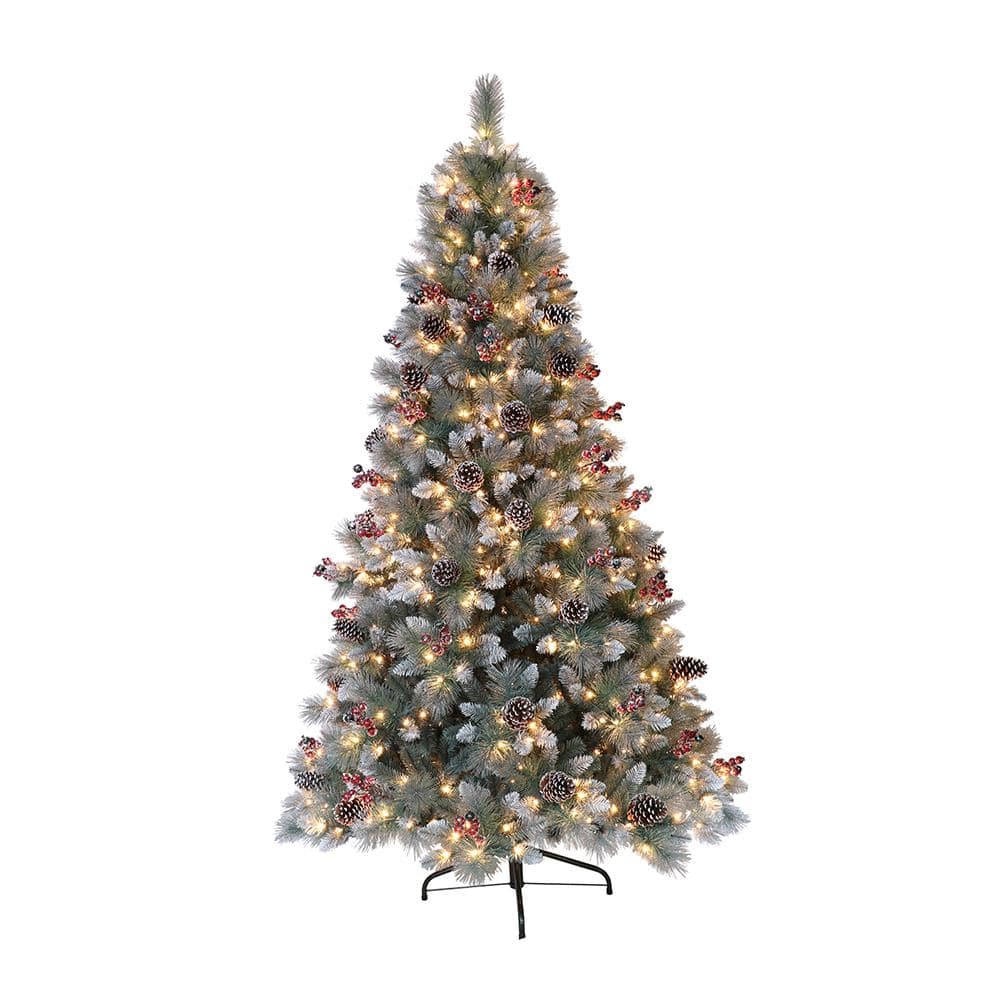 Puleo International 7.5 Ft. Pre-Lit Sterling Artificial Christmas Tree ...