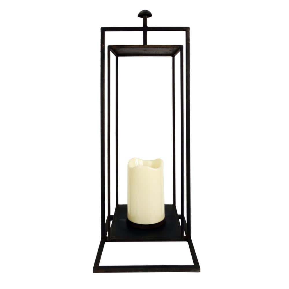 25" Tall Black Steel Rectangular Candle Lantern for Outdoor Use