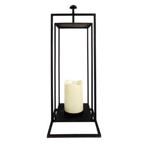 25 in. Gray Rectangular Outdoor Lantern with Glass Candle Compartment, Not Powered, No Bulbs Included