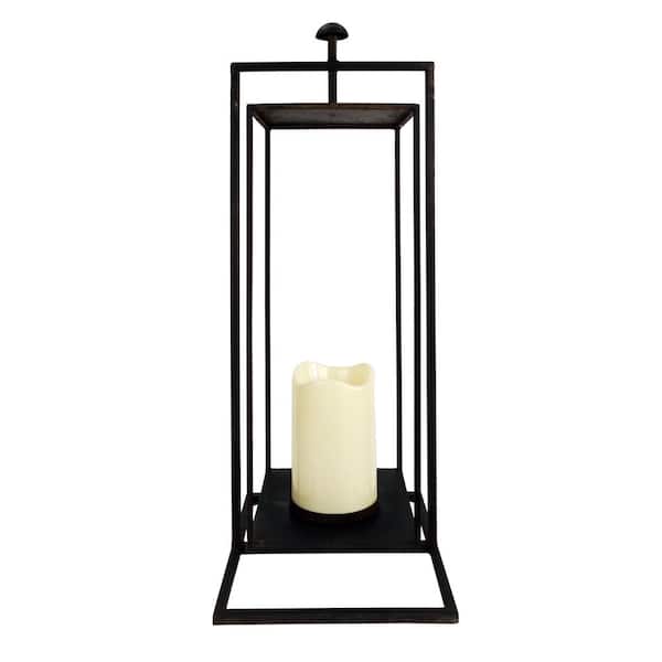 Alpine Corporation 25 in. Gray Rectangular Outdoor Lantern with Glass Candle Compartment, Not Powered, No Bulbs Included