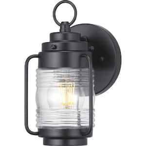 Watch Tower 1-Light 8.75 in. Matte Black Outdoor Wall Lantern with Clear Glass