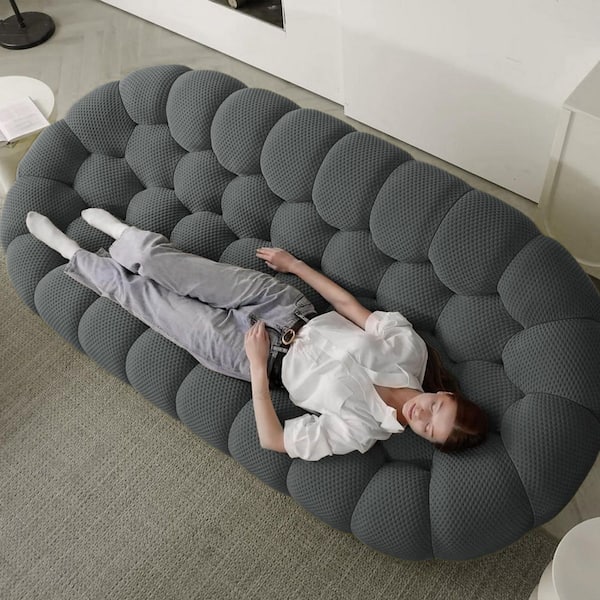 98.43 in. Wide Slope Arm Polyester 3D Honeycomb Curved Accent Recliner Sofar with Full Assembly in Gray