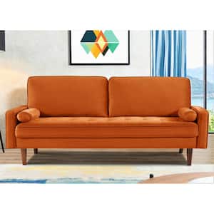 Monahan 70 in. Square Arm Velvet Rectangle Mid-Century Modern Button Tufted Sofa in Orange
