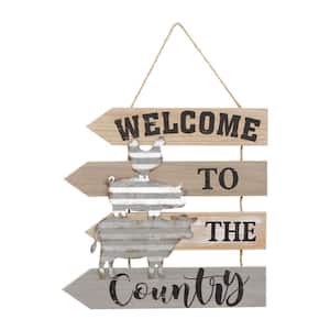 Welcome To the Country Rustic Wood and Metal Wall Decorative Sign