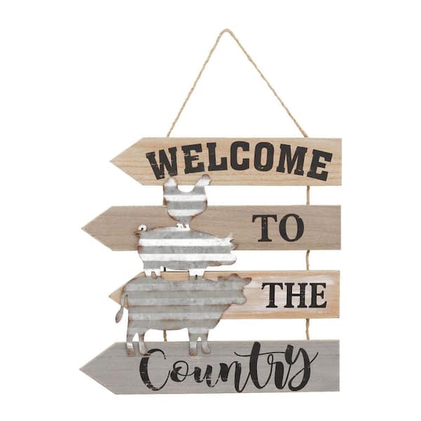 PARISLOFT Welcome To The Country Rustic Wood And Metal Wall Decorative   Multicolor Wall Signs Sg2234 64 600 