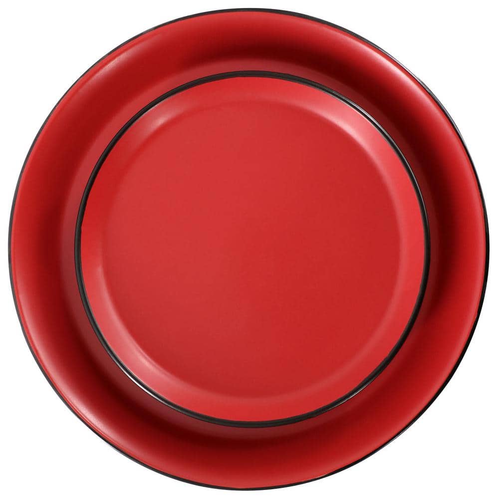 Red and Black Ceramic 16-Piece Dinnerware Set