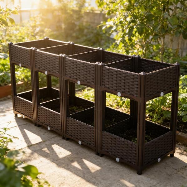 63 in. x 15.7 in. x 27.7 in. Elevated Brown Plastic Polypropylene Raised Garden Bed with Drainage Plug