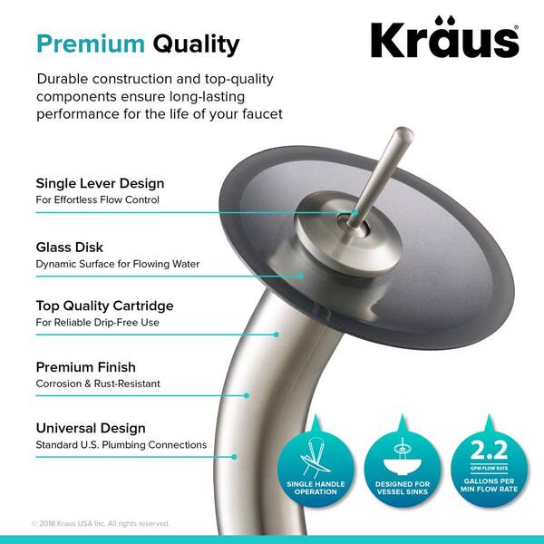 KRAUS Single Hole Single-Handle Low-Arc Glass Waterfall Vessel