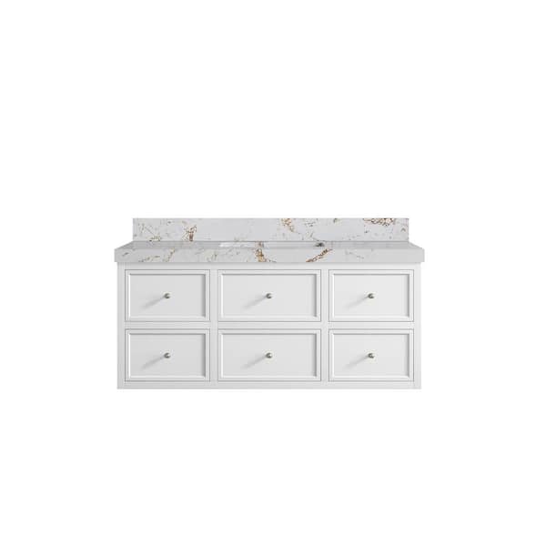 Willow Collections Roswell Floating 48 in. W x 22 in.D x 36 in. H Single Sink Bath Vanity in White with 2 in. Viola Gold qt. Top
