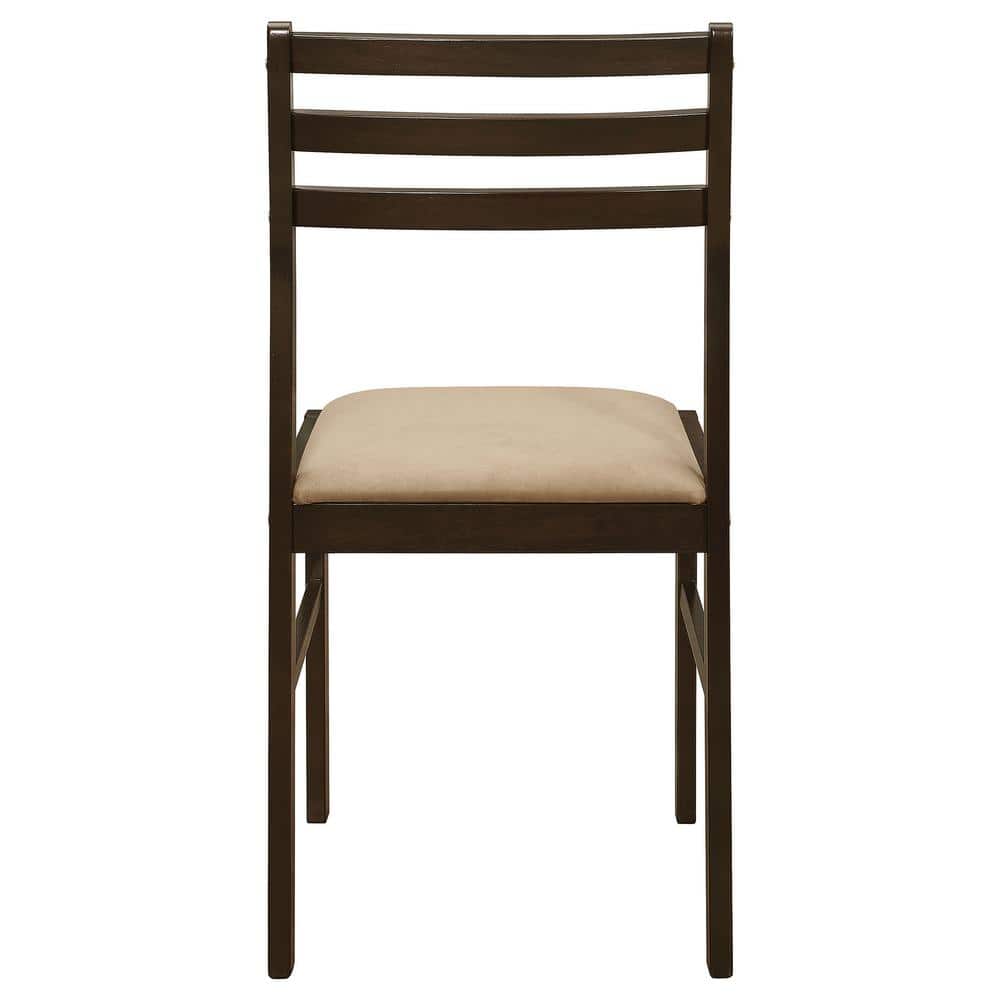 Espresso Wood Ladder Back Dining Chairs with Tan Microfiber Seats