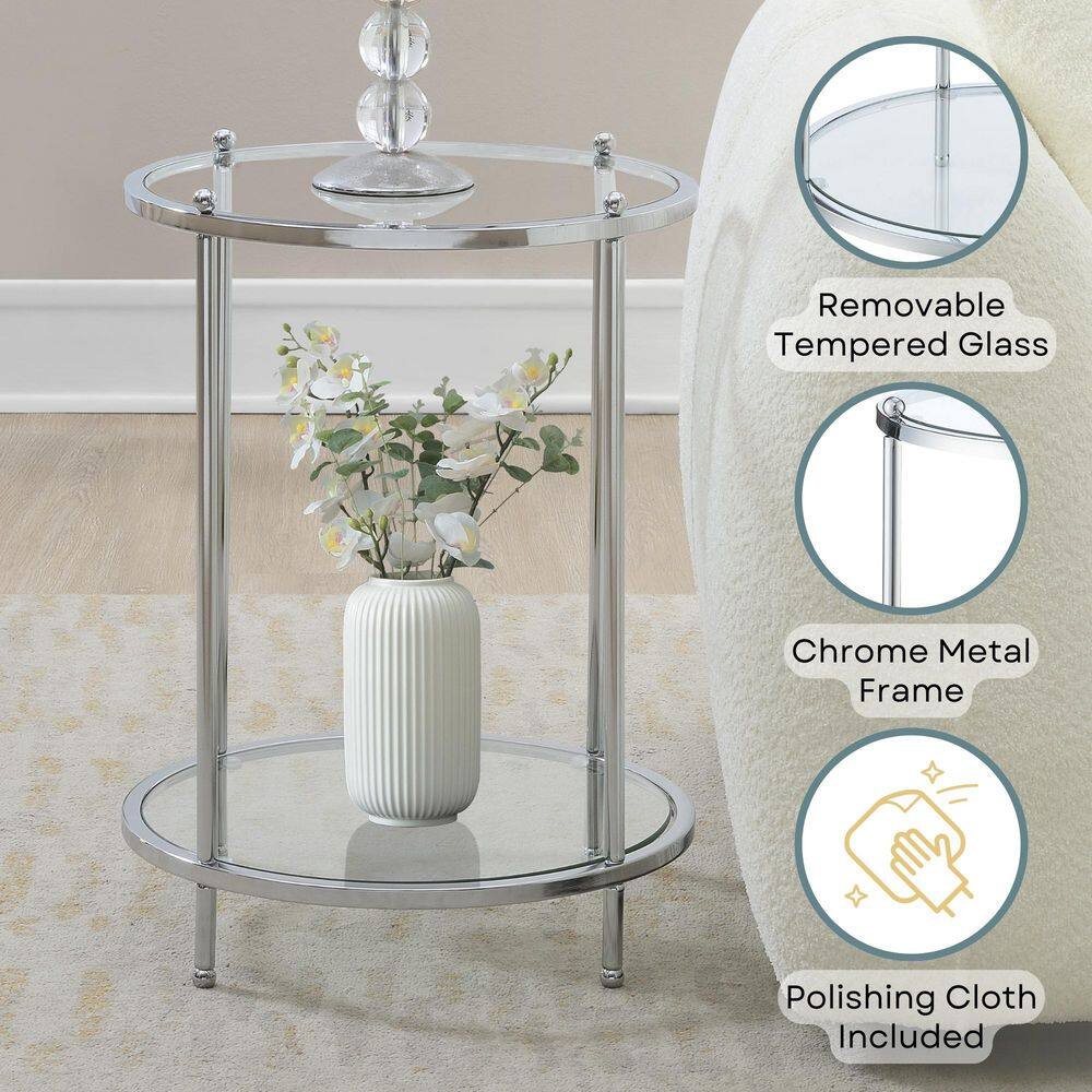 Royal Crest 18 in. Chrome Standard Height Round Glass Top End Table - thumbnail 10
