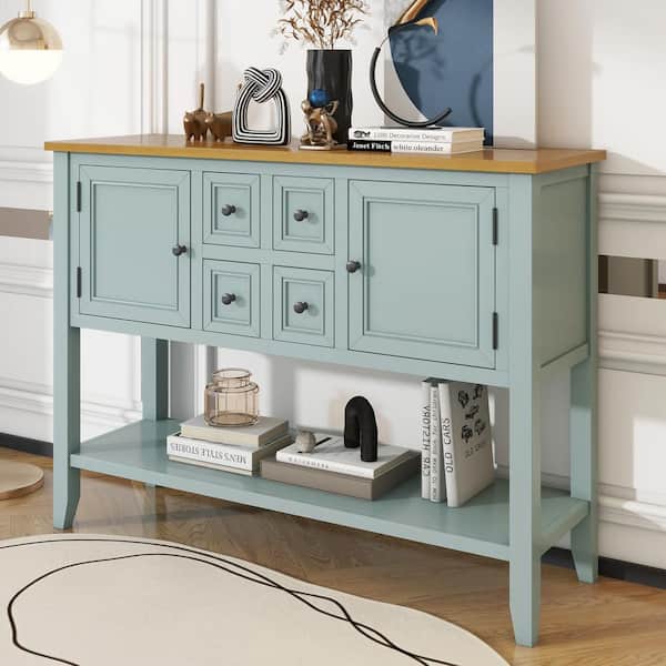 Harper & Bright Designs 46 in. L Lime White Wood Rectangle Console Table with Bottom Shelf