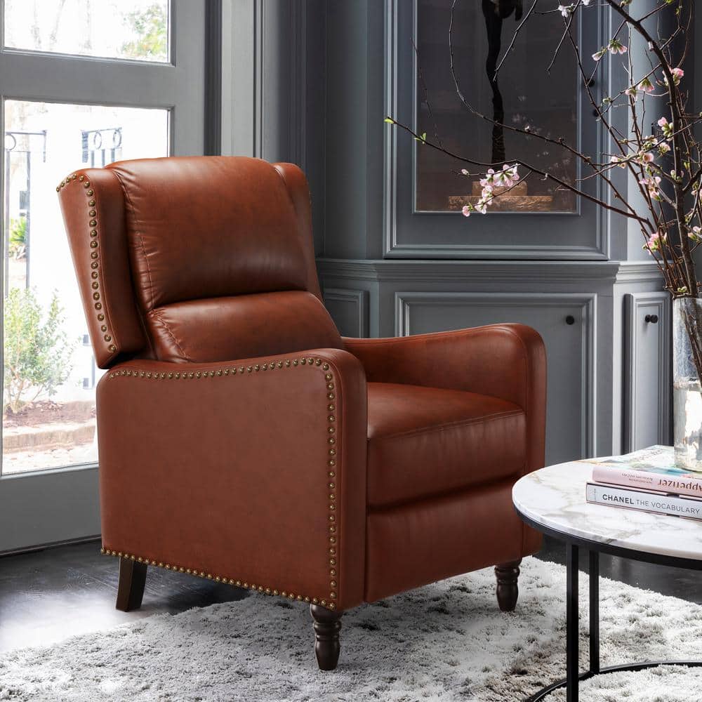 LUE BONA 26 in. W Red Brown Living Room Chairs Recliner Armchair with Nailhead Trim SN 001 022HD The Home Depot