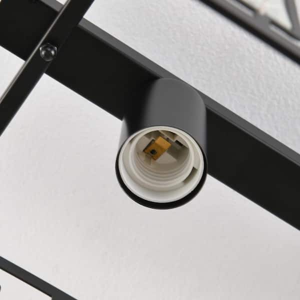 Genoci 38.7 in. 6-Light Black Modern Crystal Rectangle Flush Mount