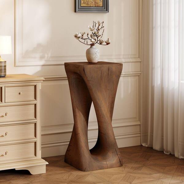 Brown 13 in. All-Weather MGO Outdoor Side Table, Twist Shape End
