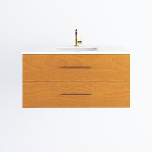 Napa 48" W x 22" D x 21-3/8" H Single Sink Bathroom Vanity Wall Mounted in Pacific Maple with White Quartz Countertop